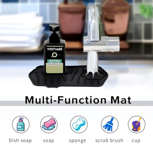 Silicone Sink Splash Guard Kitchen Splash Guard for Sink Splash Prevention Faucet Mat for Kitchen Sink Faucet Guard, Draining Mat Faucet Mat for Kitchen Sink Faucet Splash Guard（Black）