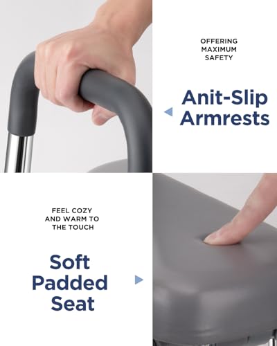 Toilet Seat Riser with Handles 500lb, Stainless Steel Raised Toilet Seat, Adjustable Height & Width, Handicap Raised Toilet Chair for Seniors, Fit Any Toilet