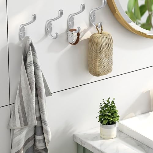 Coat Hooks 5 Pack-Heavy Duty Wall Mounted Brushed Nickel Door Hooks Double Prong Hooks for Hanging Clothes/Towels/Key-Suitable for Bedroom/Bathroom/Entryway - color: Brushed Nicekl