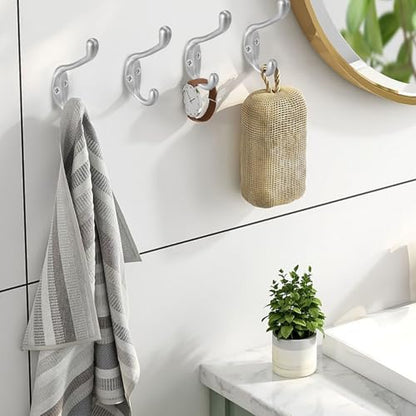 Coat Hooks 5 Pack-Heavy Duty Wall Mounted Brushed Nickel Door Hooks Double Prong Hooks for Hanging Clothes/Towels/Key-Suitable for Bedroom/Bathroom/Entryway - color: Brushed Nicekl