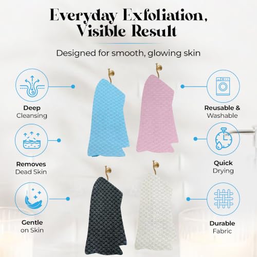 Exfoliating Washcloth – Long Japanese-Style Back Scrubber for Shower, 2-Sided Body Scrub Exfoliating Towel, Quick Dry Bath Cloth for Men & Women, Blue - color: Blue