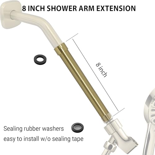 Shower Arm Extender 8 Inch Straight Extension Pipe Arm for Rainfall and Handheld Shower Head, Female to Male NPT 1/2 Inch, Brushed Gold - color: Brushed Gold, style: 8-Inch