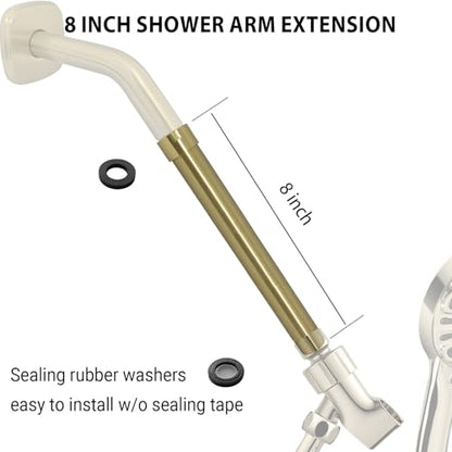 Shower Arm Extender 8 Inch Straight Extension Pipe Arm for Rainfall and Handheld Shower Head, Female to Male NPT 1/2 Inch, Brushed Gold - color: Brushed Gold, style: 8-Inch