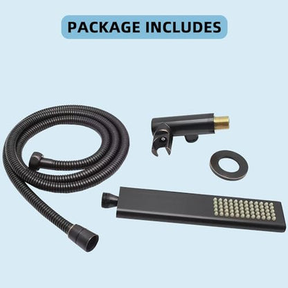 Solid Brass Handheld Shower Head Arc Design High Pressure Oil Rubbed Bronze Hand Shower Wand with Adjustable Supply Elbow Wall Connector Shower Holder and 59″ Stainless Steel Hose Set - color: Oil Rubbed Bronze