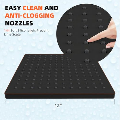 Hibbent cUPC Certified High Pressure 12'' Shower Head, Oil Rubbed Bronze | Thickness Metal Showerhead, Square Large Bathroom Rainfall Shower Head, Adjustable Brass Ball, Waterfall Full Body Coverage - color: Oil Rubbed Bronze, style: Square 12''