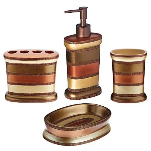Zahari Home 4pc Contempo Stylish Bathroom Accessories Set Shower Soap Dispenser, Tumbler, Tooth Brush Holder and Soap Holder Luxury Contemporary Decor Unique Design Modern Bathroom Shower Set - color: Contempo, style: 4 Piece Set