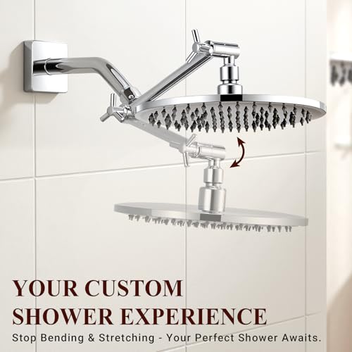 Brass 5 Inch Shower Head Extension Arm for Rain and Handheld Shower Head, Height & Angle Adjustable, Compatible with G1/2 Universal Connector | Easy to Install, Built to Last, Angle and Height Adjustable, Universal Fit