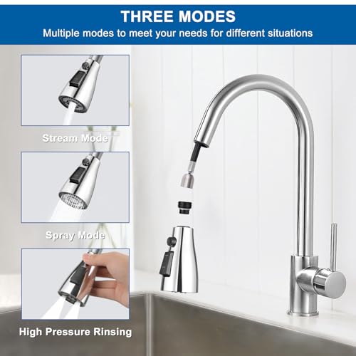 Kitchen Faucet Head Replacement, Premium 3 Function Pull Down Spray Head with 9 Adapters, Kitchen Sink Faucet Head Compatible with American Standard, Moen/Delta Faucets, Chrome - color: Chrome