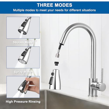 Kitchen Faucet Head Replacement, Premium 3 Function Pull Down Spray Head with 9 Adapters, Kitchen Sink Faucet Head Compatible with American Standard, Moen/Delta Faucets, Chrome - color: Chrome