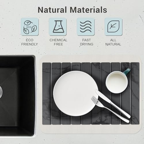 23*16'' Large Diatomaceous Earth Stone Quick Drying Mat For Kitchen Counter Bathroom Foldable and Absorbent Drying Stone Mat Home Pad Fast-Drying Floor Mat Dark Gray