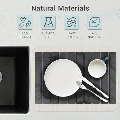 23*16'' Large Diatomaceous Earth Stone Quick Drying Mat For Kitchen Counter Bathroom Foldable and Absorbent Drying Stone Mat Home Pad Fast-Drying Floor Mat Dark Gray