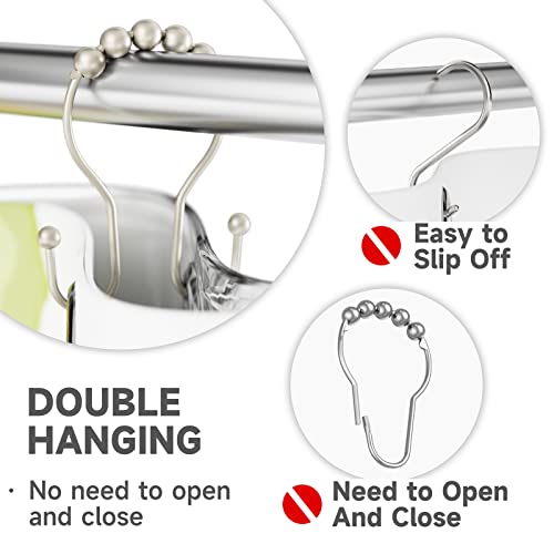 Bathway Shower Curtain Hooks Rust Proof Shower Curtain Rings, Smooth Glide Double Hook Shower Curtain Hooks,Shower Hooks for Shower Curtain Matte Nickel Shower Rod Hooks Shower Curtain Hangers 12Pcs - color: Matte Nickel