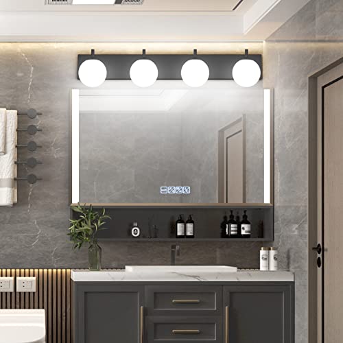 Aipsun Bathroom Light Fixtures, 4 Lights Matte Black Vanity Light, Modern Wall Sconces Lighting, Modern Bath Wall Mounted Lights with Milky Glass Globe(Exclude Bulb) - color: Black, size: 4 Lights