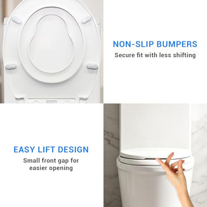 KHE Round Toilet Seat with Built-In Toddler Seat, Soft Close, 16.5 Inch | Quick Release for Easy Cleaning, Non-Slip Bumpers, Durable PP, White - size: Round 16.5'' with Toddler Seat