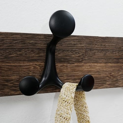 WEBI Coat Rack Wall Mount,17" Solid Wood Coat Hooks Wall Mounted Coat Hanger,16" Hole to Hole,Heavy Duty Hook Rack Rail,3 Triple Hooks for Hanging Coats,Jacket,Clothes,Hat,Backpack,Weathered Brown - color: Weathered Brown, size: 17 Inch