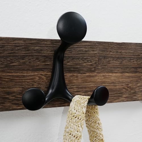 WEBI Coat Rack Wall Mount,24" Solid Wood Coat Hooks Wall Mounted Coat Hanger,16" Hole to Hole,Heavy Duty Hook Rack Rail,4 Triple Hooks for Hanging Coats,Jacket,Clothes,Hat,Backpack,Weathered Brown - color: Weathered Brown, size: 24 Inch