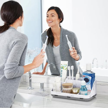 GFWARE Marble Bathroom Countertop Organizer - Detachable 7 Slots Kids Electric Toothbrush and Toothpaste Holde Drainage for Bathroom Accessories Organization Counter Vanity Storage, Grey | Detachable 7 Slots Kid Electric Toothbrush and Toothpaste Holder,