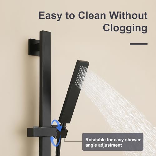 Bathroom Shower Slide Bar with Hand Shower Combo Set, 26.5 Inch Sliding Bar with Extr Long Shower Hose and Stainless Steel Wall Supply Eibow, Matte Black