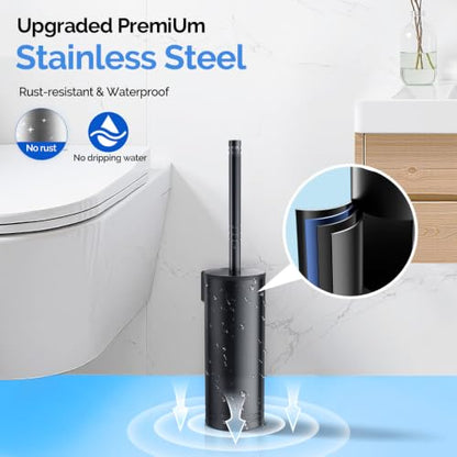 HAMITOR Toilet Brush and Holder Set Wall-Mounted Under Rim Deep Cleaning | Stainless Steel, Heavy Duty Curved Bristle, Space Saving Bowl Cleaner Brush, For Home RV Bathroom Accessories, Black, 1 Pack - color: Black
