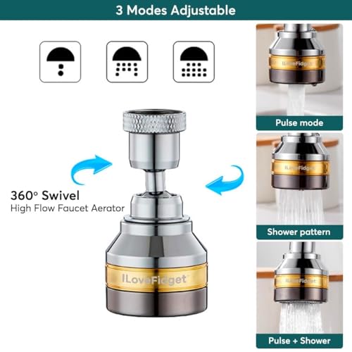 Kitchen Faucet Spray Head, Solid Brass and Stainless Steel, 360 Degree Rotatable Aerator – 3 Flow Mode Adjustable, High Pressure Booster, Anti-Splash, Water Saving Faucet Sink (Medium) - style: Medium
