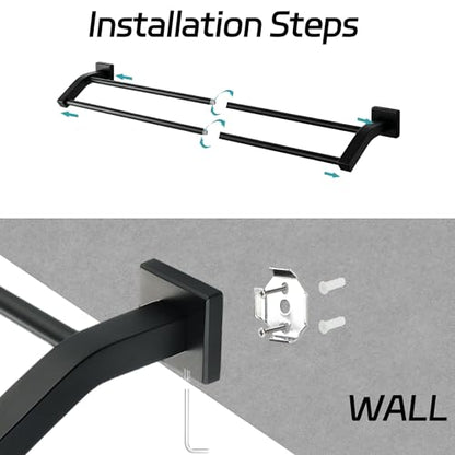 Alise Double Towel Bar,24" Towel Rack for Bathroom Wall Mounted,Matte Black | SUS304 Stainless Steel Bathroom Towel Holder, Quick Drying Towel Hanger Towel Rod, Useable Length 22.9" - color: Matte Black, size: 24-Inch(Joining Process)