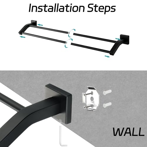 Alise Double Towel Bar,28" Towel Rack for Bathroom Wall Mounted,Matte Black | SUS304 Stainless Steel Bathroom Towel Holder, Quick Drying Towel Hanger Towel Rod, Useable Length 26.9" - color: Matte Black, size: 28-Inch(Joining Process)