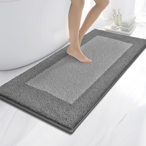anllugs Bathroom Rugs, 24" x 60" Soft Bath Rugs, Grey & Dark Grey | Non-Slip, Super Absorbent, Machine Washable, Quick Dry, Bath Mats for Shower and Bathtub, TPR Backing - color: Grey & Dark Grey, size: 24" X 60"