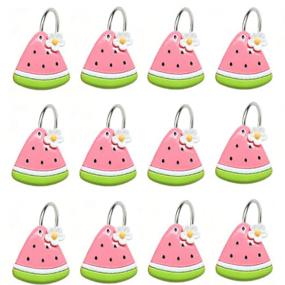 Watermelon Shower Curtain Hooks 12 Pack Resin Cute Bathroom Hooks | Cute watermelon design resin shower curtain hooks, 12 pack, durable, smooth finish, adds fun bathroom decor style - color: Pink