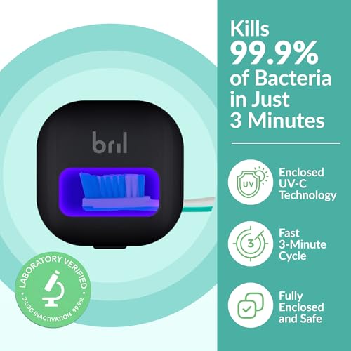 UV-C Toothbrush Sanitizer and Holder, Wall Mounted, Rechargeable | 30-Day Battery, Magnetic Wall Mount, Fits Electric and Manual Brushes, Portable Travel Case, Auto-Shutoff - color: Black