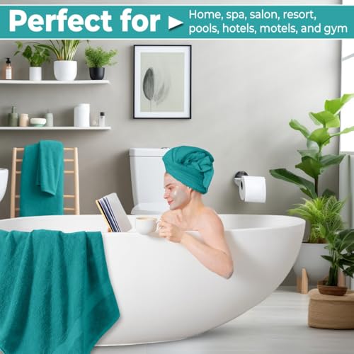 QUBA LINEN Pack of 8 Towels Set, 2 Large Bath Towels, 2 Hand Towels, 4 Wash Cloths, 100% Cotton, Lighter Weight, Quicker to Dry, Super Absorbent, Perfect for Bathroom (Teal) - color: Teal