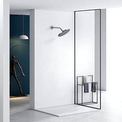 9 Inch Brushed Nickel Shower Arm and Flange Curved Head Pipe | Angled Stainless Steel Wall Mounted Extension Bathroom Gooseneck Shower Neck - color: Brushed Nickel, style: 9 inch