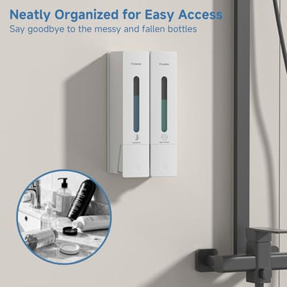 Shampoo Dispenser for Shower - Shower Soap Dispenser Wall Mounted No Drill - Shampoo Body Wash Dispenser 2 Chamber - Easy Install for Bathroom Hotel White 800ml - color: White