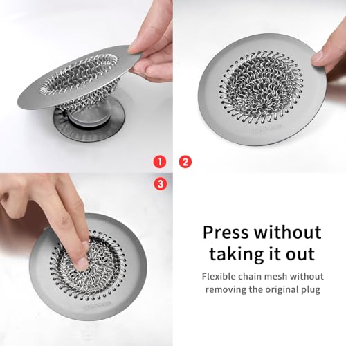 TRAPMATE Hair Catcher Shower Drain, Prevent Clogging Bathtub Drain Hair Catcher, Easy Clean 304 Stainless Steel Shower Drain Cover Protector for Bathroom Regular & Pop-up Drain (Light Gray) - color: Light Gray