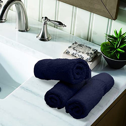 Luxury Hotel & Spa Towel Turkish Cotton Washcloths - Navy - Dobby Border - Set of 6 - color: Navy, size: 6-Piece Washcloth