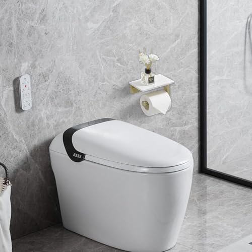BWE Brushed Gold Toilet Paper Holder with Marble Shelf Wall Mounted | Toilet Paper Roll Holder with Phone Shelf 304 Stainless Steel Tissue Holder for Bathroom Washroom,Saving Space - color: Brushed Gold
