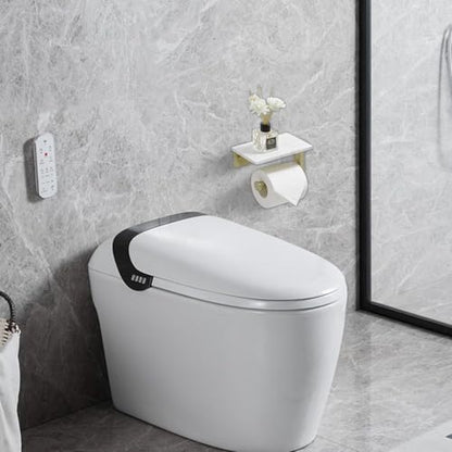 BWE Brushed Gold Toilet Paper Holder with Marble Shelf Wall Mounted | Toilet Paper Roll Holder with Phone Shelf 304 Stainless Steel Tissue Holder for Bathroom Washroom,Saving Space - color: Brushed Gold