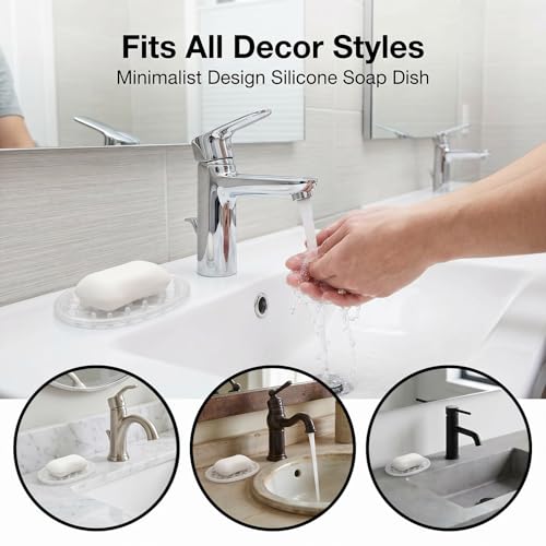 2 Pcs Soap Dish for Shower Soap Holder Shower with Efficient Drainage Holes Non-Slip Silicone Bar Soaps Holder Self Draining Soaps Saver Pad for Kitchen Bathroom Showers Shelf Counter Bathtub