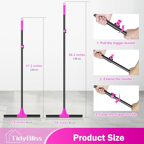 TidyBliss Floor Squeegee Heavy Duty with 58.3 inches Long Handle, Rubber Foam Water Scraper Broom Epoxy Wiper Mop for Cleaning Concrete Pool Rug Garage Deck Shower Window Outdoor Indoor