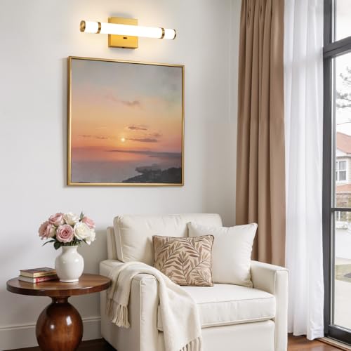 Gold Bathroom Vanity Light - 15.4 Inch LED Modern Bathroom Light Fixtures Over Mirror with Acrylic Shade 10W Dimmable 5CCT Bathroom Sconces Wall Lighting (Built-in Dimmer) - color: Gold, size: 15.4 Inch