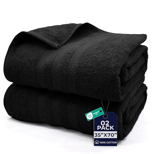 DAN River 2 Pack Bath Sheets Extra Large 35x70, Large Bath Towels for Adults, XL Oversized Heavy Duty Towel Set, 600 GSM 100% Ring Spun Cotton, Soft Quick Dry, Black - color: Black, size: Bath Sheet 35x70" (PK 2)