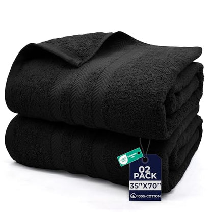 DAN River 2 Pack Bath Sheets Extra Large 35x70, Large Bath Towels for Adults, XL Oversized Heavy Duty Towel Set, 600 GSM 100% Ring Spun Cotton, Soft Quick Dry, Black - color: Black, size: Bath Sheet 35x70" (PK 2)