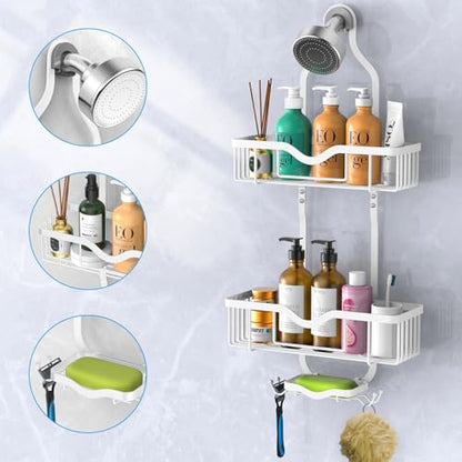 Shower Caddy Hanging, Bathroom Shower Rack, Bathroom Organizer with Soap Dish, Over The Showerhead Caddy with Hooks for Razor/Sponge, Soft White (Assembly Required) - color: Soft White