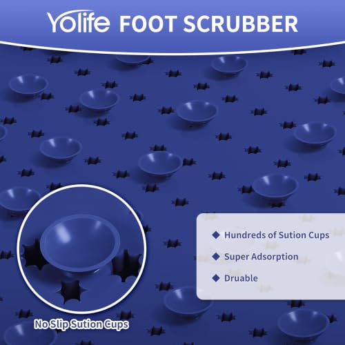 Yolife Shower Foot Scrubber Mat, Anti-Slip Bath Mat with Scrub Bristles, Soft Shower Foot Massager with Strong Suction Cups for Soothe Achy Feet (Navy Blue, 25.6" x 13.4") - color: Navy Blue, size: 25.6" x 13.4" (Rectangular)
