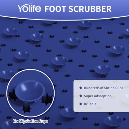 Yolife Shower Foot Scrubber Mat, Anti-Slip Bath Mat with Scrub Bristles, Soft Shower Foot Massager with Strong Suction Cups for Soothe Achy Feet (Navy Blue, 25.6" x 13.4") - color: Navy Blue, size: 25.6" x 13.4" (Rectangular)