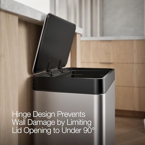 Kohler 20956-ST 11 Gallon Hands-Free Dual Compartment Recycling Kitchen Step, Trash Can with Foot Pedal, Quiet-Close Lid, Stainless Steel - color: Stainless Steel, size: 11 Gallon - Dual Compartment
