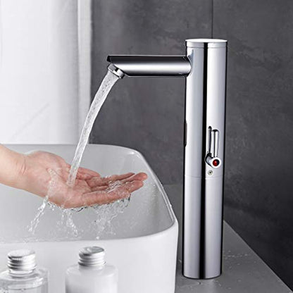 Automatic Touchless Bathroom Sink Faucet Motion Activated Sensor | Tall,1 Hole,Brass,Chrome,Adjustable Cold Hot Single Handle,Hands Free,Auto,Infrared,Commercial,Basin,Vanity,Vessel - color: Chrome, size: Tall