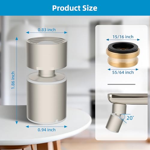 Hibbent cUPC Certified 2-function 360° Swivel Sink Aerator, Brushed Nickel | NSF/ANSI/CAN 61 Certified High Flow Faucet Extender with Metal Adapter for Kitchen & Bathroom, 55/64” Female Thread - color: Brushed Nickel