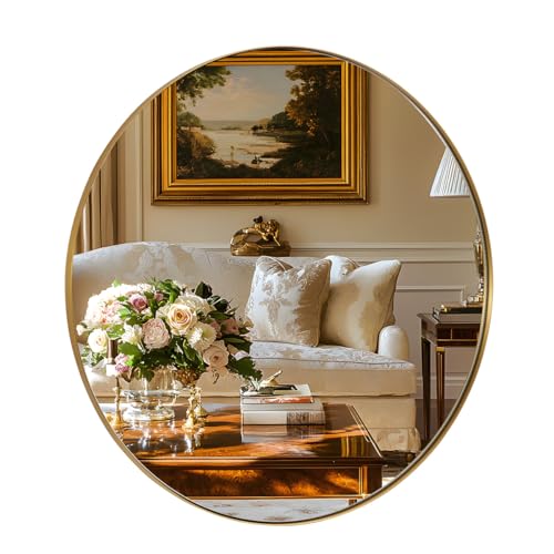 ANDY STAR Round Gold Mirror 30 inch, Brass Mirror with Brushed Gold Frame, Wall Mounted Stainless Steel Metal Frame Round Mirror for Bathroom, Living Room, Bedroom - color: Gold, size: 30"L x 30"W