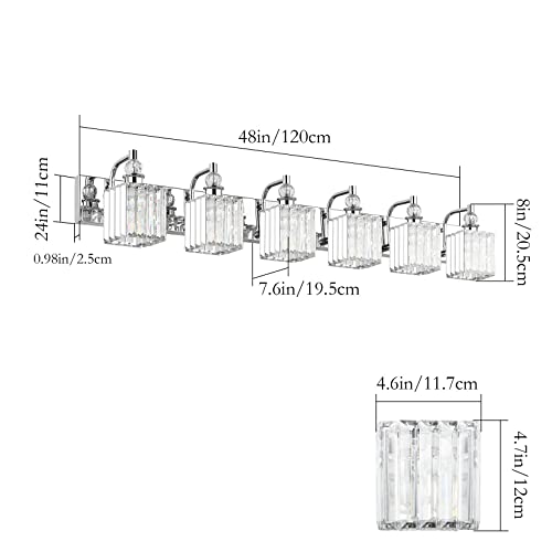 Ralbay Crystal Vanity Light 6 Light 48''Modern Chrome Bathroom Vanity Lighting Over Long Mirror Crystal Bathroom Wall Lighting Fixtures - color: Square-Chrome, size: 48 inch