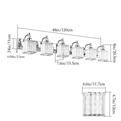 Ralbay Crystal Vanity Light 6 Light 48''Modern Chrome Bathroom Vanity Lighting Over Long Mirror Crystal Bathroom Wall Lighting Fixtures - color: Square-Chrome, size: 48 inch